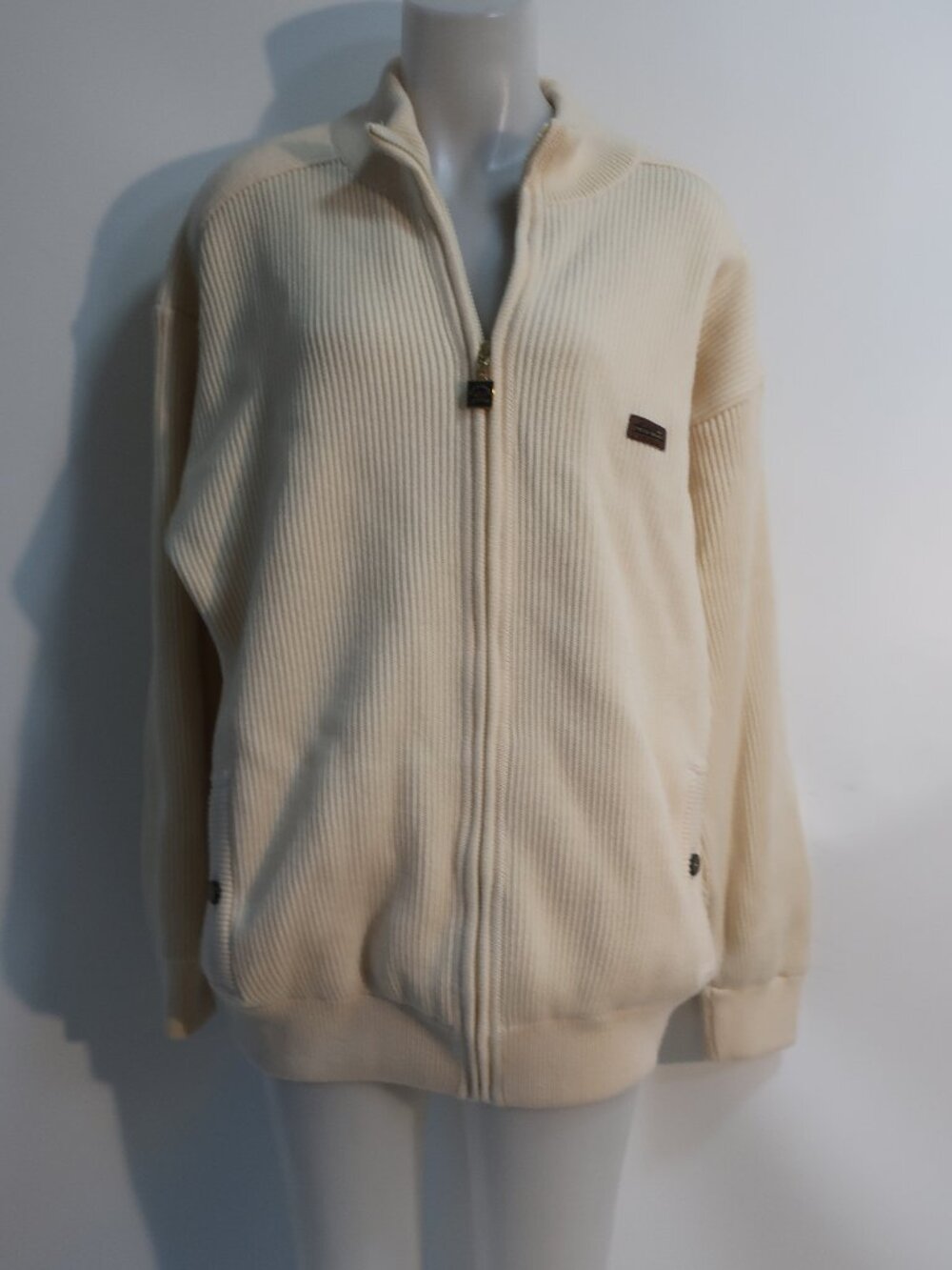 Mens Paul & Shark Yachting Ivory (Item-453) Zip Pure Wool Ribbed Cardigan XXL